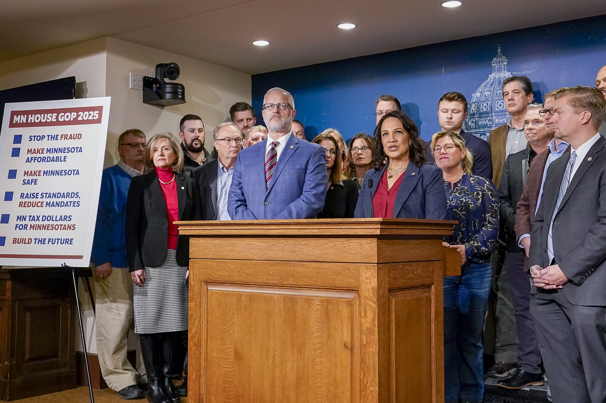 Republican Speaker-designate Lisa Demuth discusses caucus priorities and potential scenarios for House organization for the upcoming 2025 session during a Jan. 6 news conference. (Photo by Michele Jokinen)